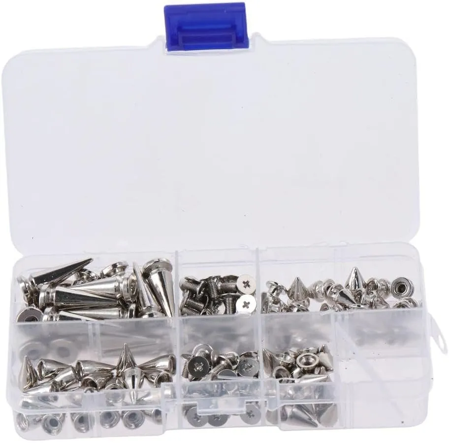 80 Sets Mixed Shape Spikes and Studs Assorted Sizes Spike Studs Silver Screw Back Bullet Tree Studs and Spikes Rivet for Clothing Shoes Belts Bags Dog Collars Leather Craft