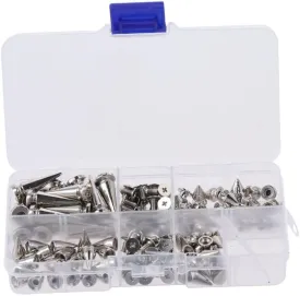 80 Sets Mixed Shape Spikes and Studs Assorted Sizes Spike Studs Silver Screw Back Bullet Tree Studs and Spikes Rivet for Clothing Shoes Belts Bags Dog Collars Leather Craft