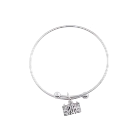 Adjustable Bangle with White House Charm in Silver Finish