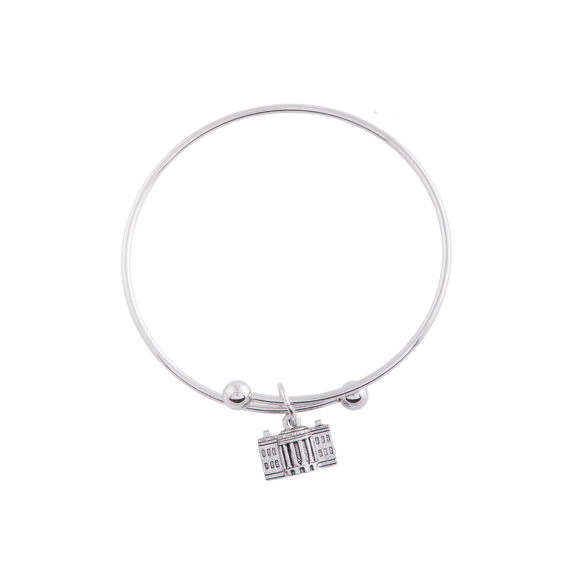 Adjustable Bangle with White House Charm in Silver Finish