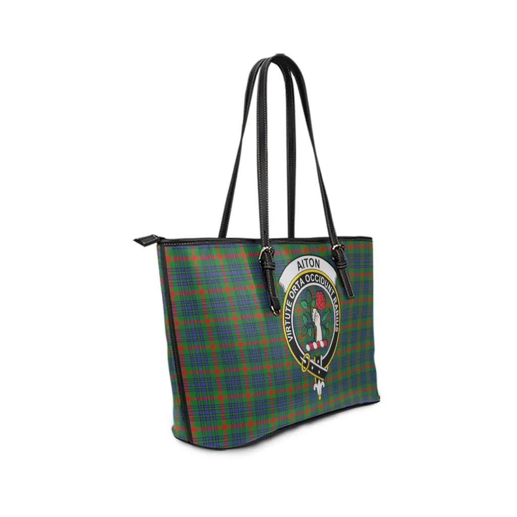 Aiton Tartan Leather Tote Bag with Family Crest
