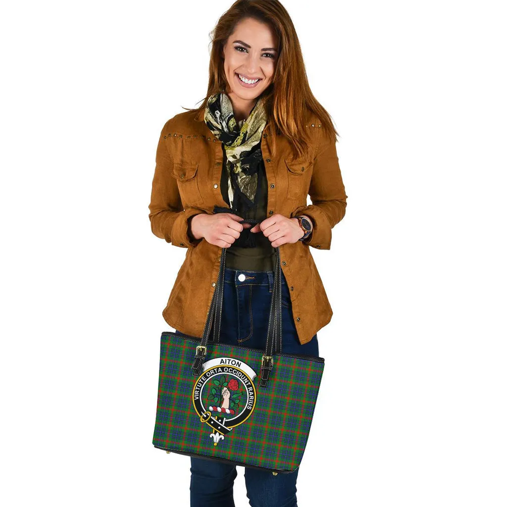 Aiton Tartan Leather Tote Bag with Family Crest