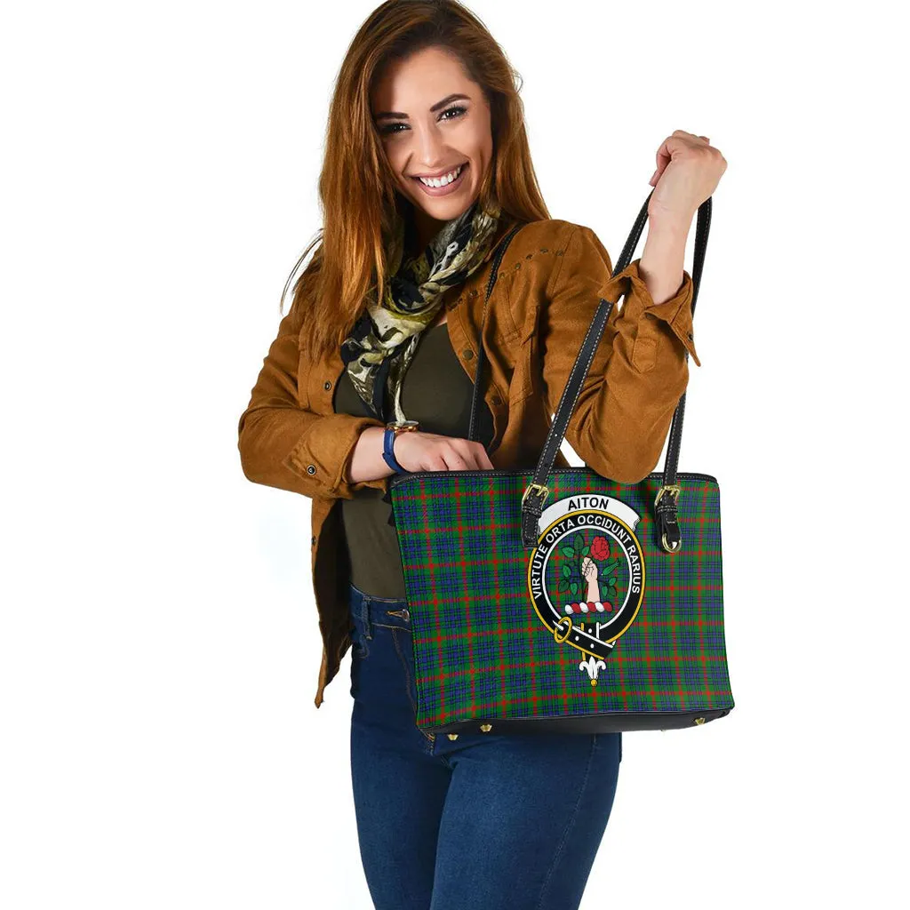Aiton Tartan Leather Tote Bag with Family Crest