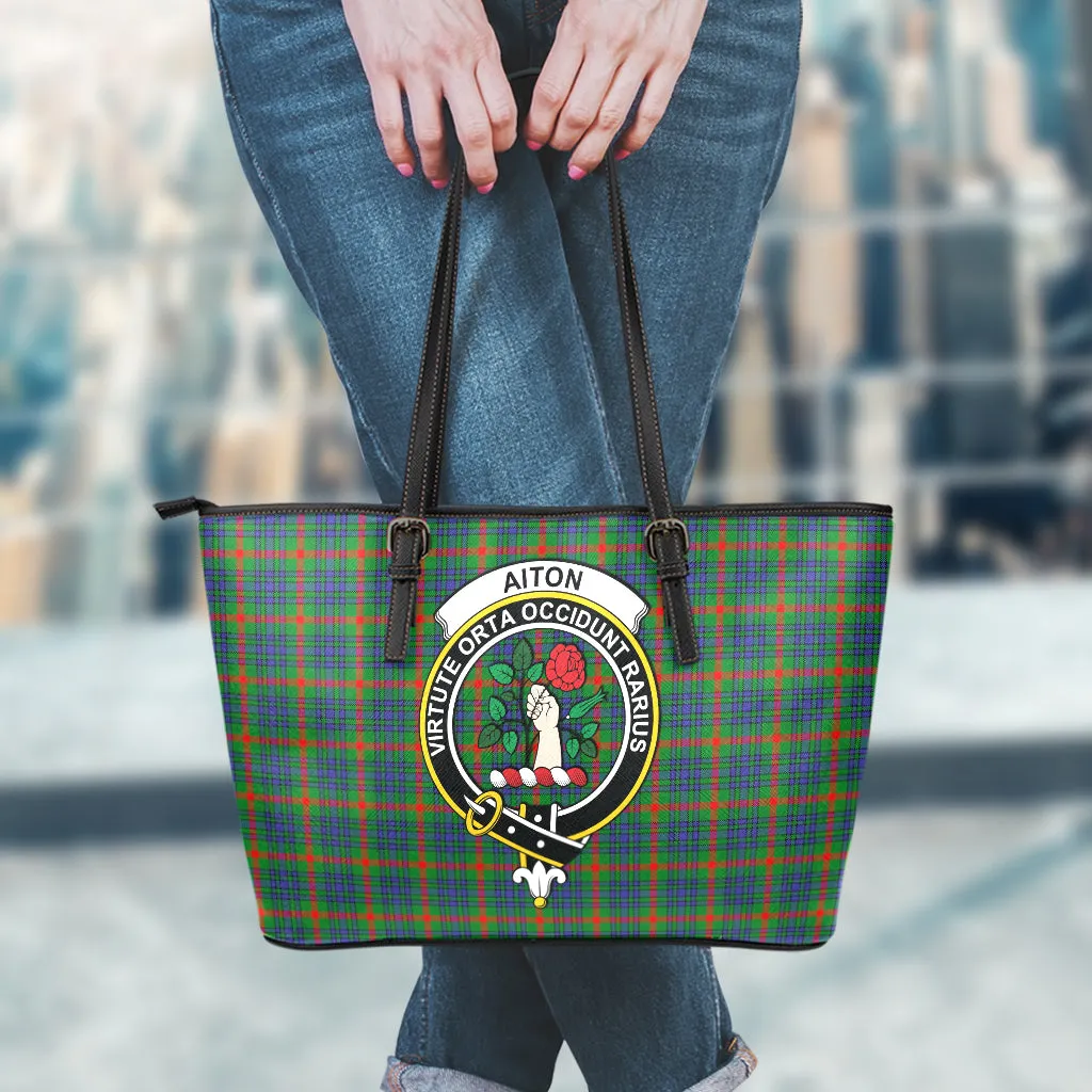 Aiton Tartan Leather Tote Bag with Family Crest