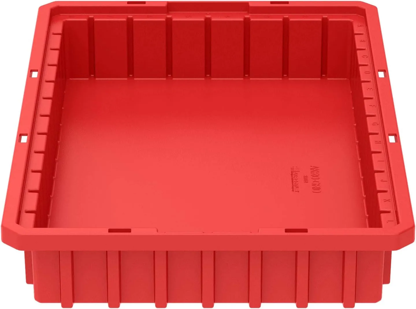 Akro-Mils 33162 Akro-Grid Plastic Slotted Dividable Modu Box Stackable Grid Storage Tote Container, (16-1/2-Inch L x 10-7/8-Inch W x 2-1/2-Inch H), (12 Pack), Red (33162RED)