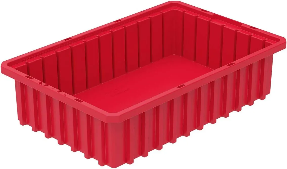 Akro-Mils 33164 Akro-Grid Plastic Slotted Dividable Modu Box Stackable Grid Storage Tote Container, (16-1/2-Inch L x 10-7/8-Inch W x 4-Inch H), (12 Pack), Red