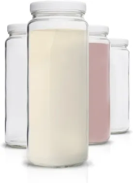 All About Juicing Glass Bottles Set - 32 oz Jars, 4 Pack Wide Mouth with Lids for Juice, Smoothies, Water, Milks, Beverage Storage - Large Jug, Clear, Durable, Reusable, Dishwasher Safe, Leak Proof