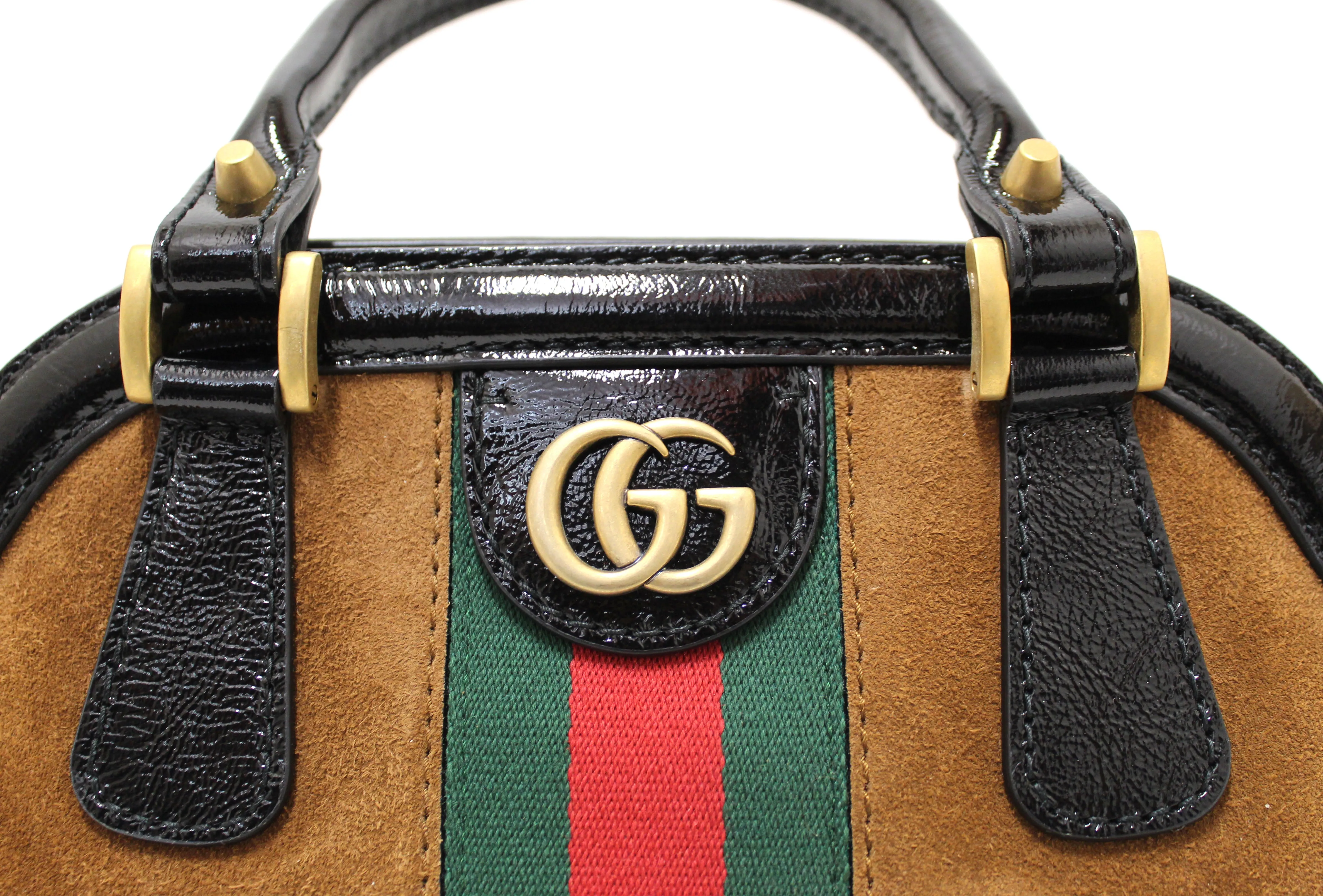 Authentic Gucci Brown Medium Ophidia ReBelle Top Handle Nocciola Bag