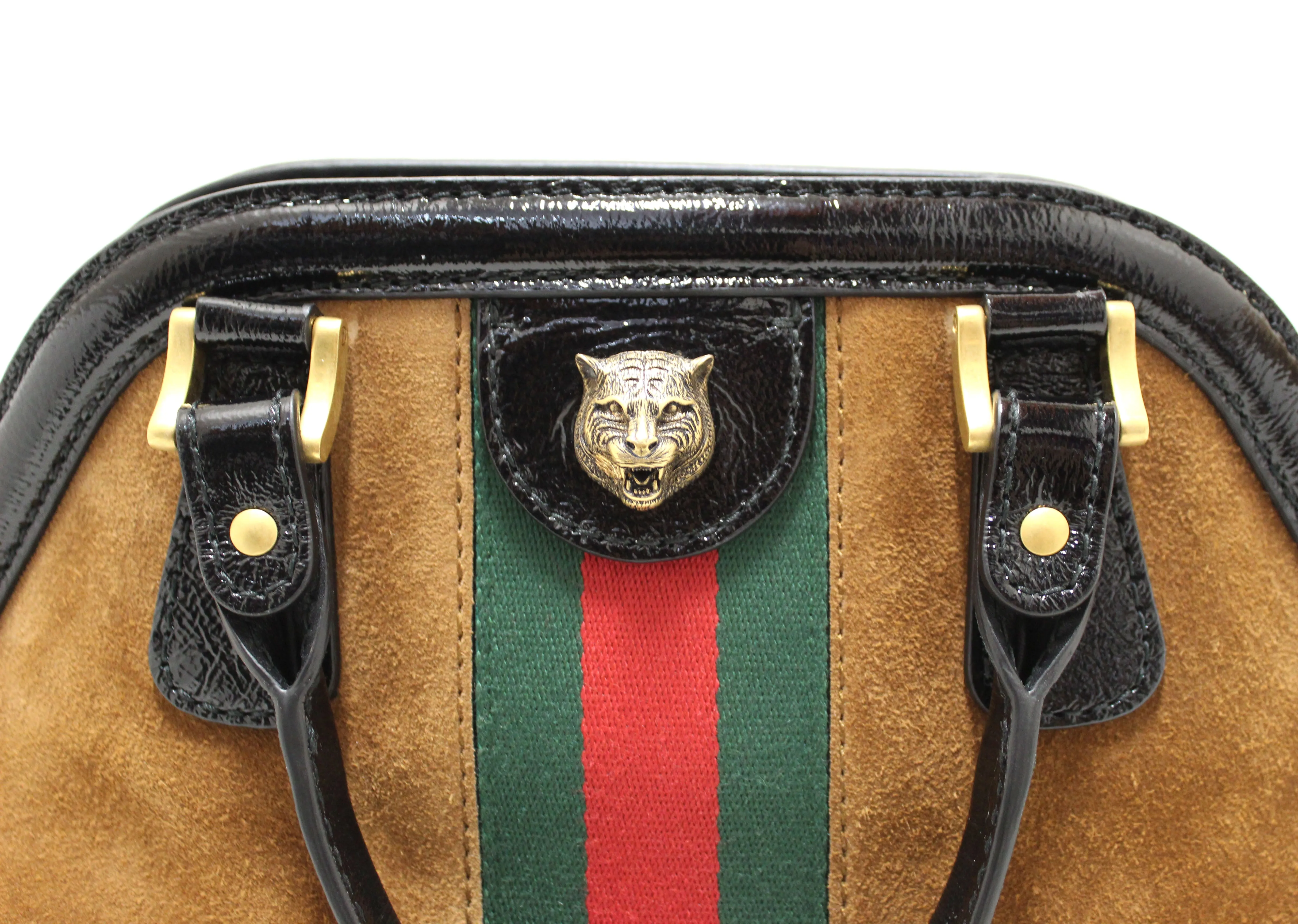 Authentic Gucci Brown Medium Ophidia ReBelle Top Handle Nocciola Bag
