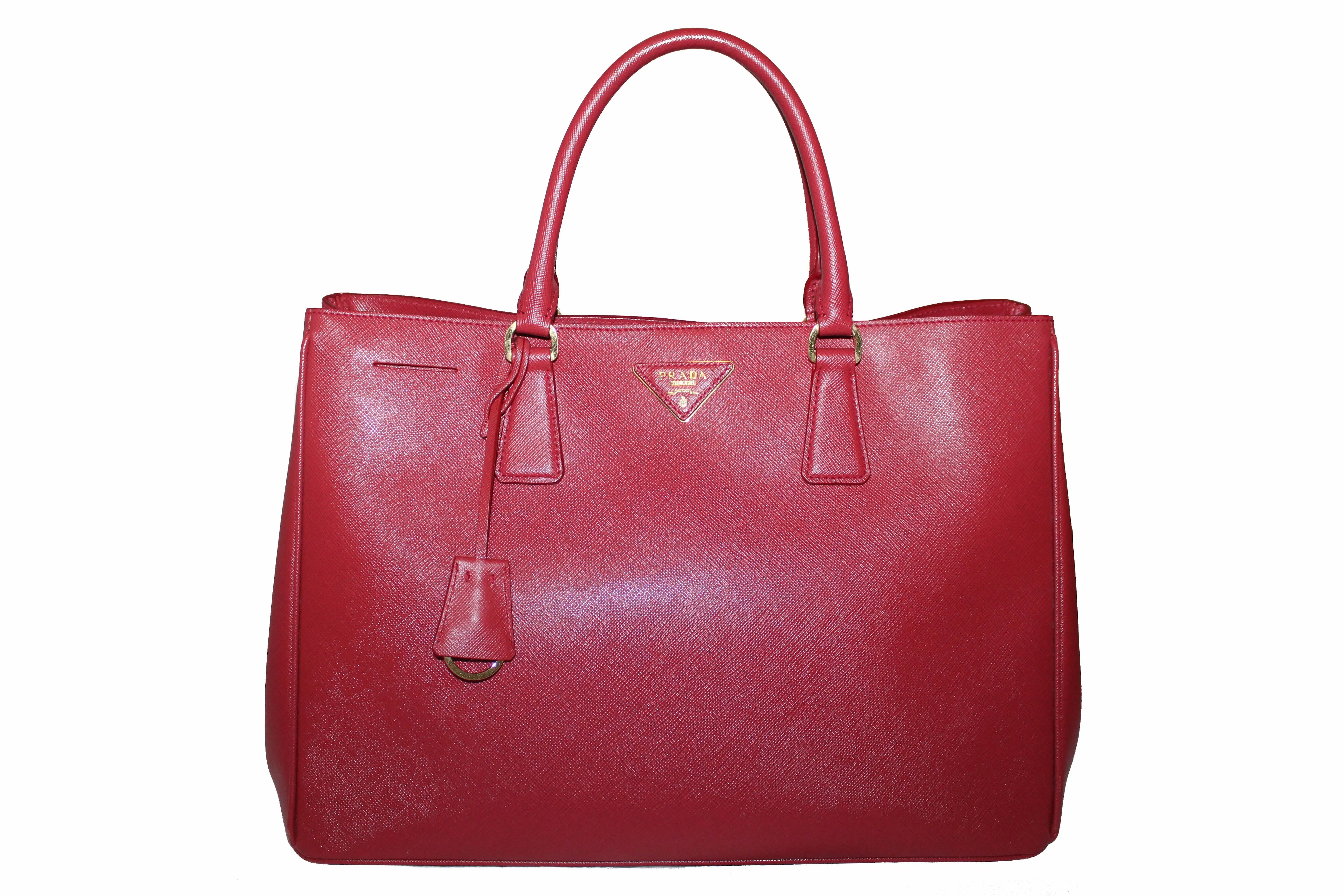 Authentic Prada Fuoco Red Saffiano Lux Leather Large Tote Bag BN1844