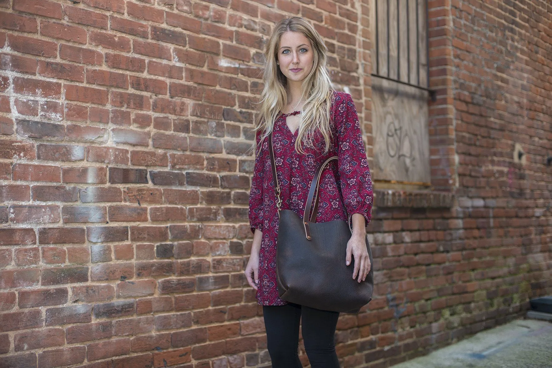 AVERY LEATHER TOTE BAG - MEDIUM - SADDLE
