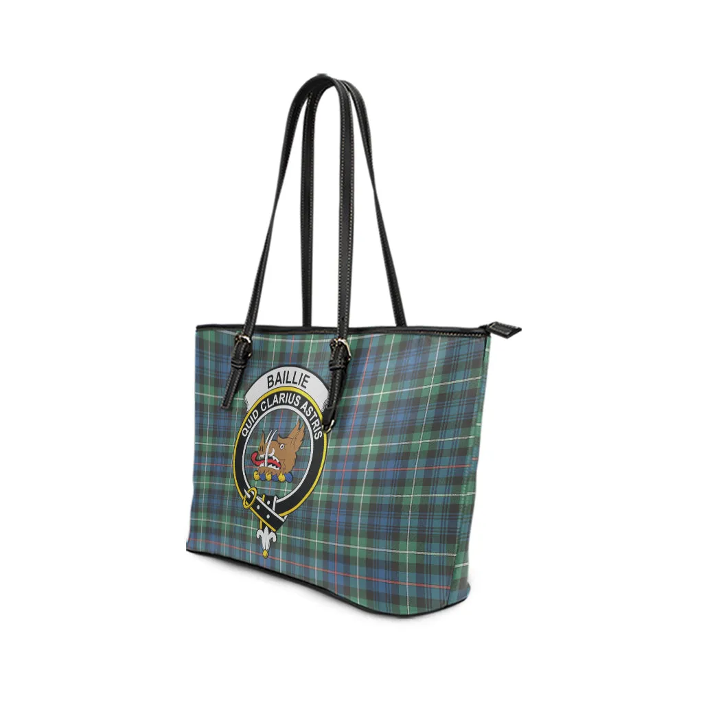 Baillie Ancient Tartan Leather Tote Bag with Family Crest