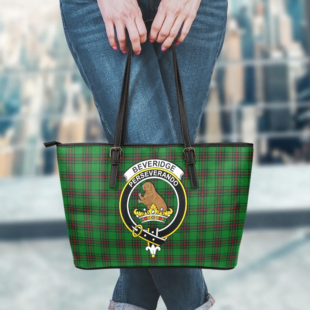 Beveridge Tartan Leather Tote Bag with Family Crest
