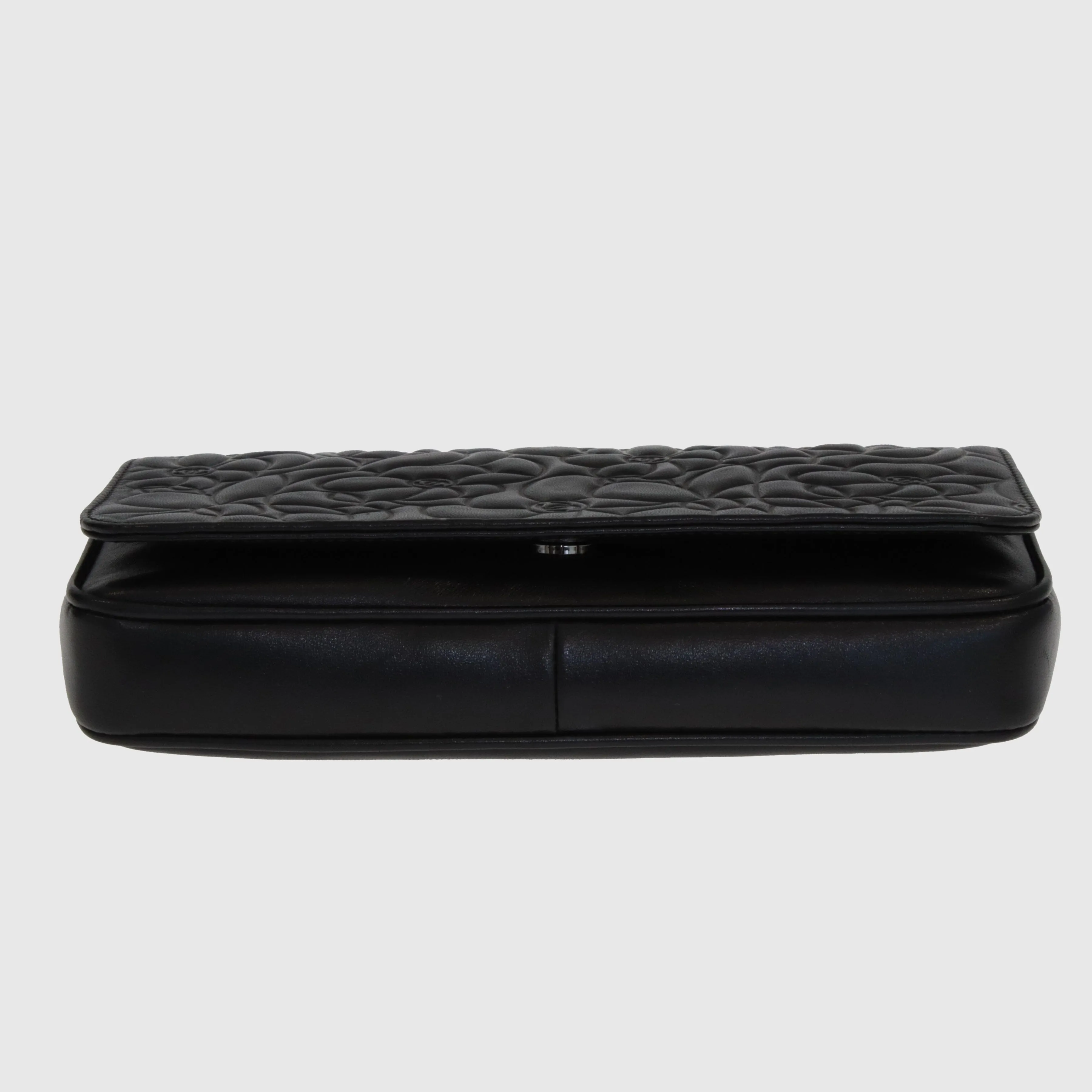 Black Camellia Embossed Flap Bag