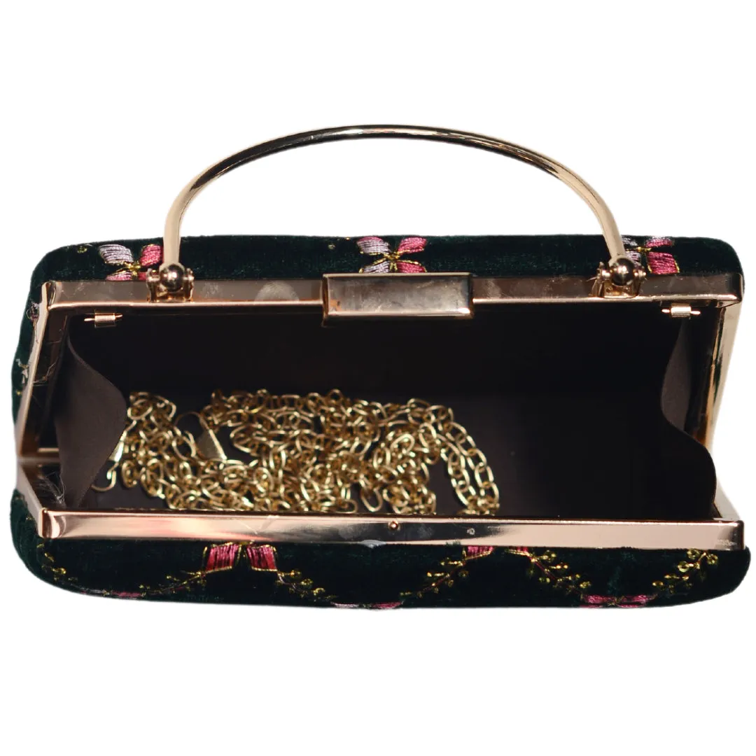 Blue Embroidery Velvet Clutch