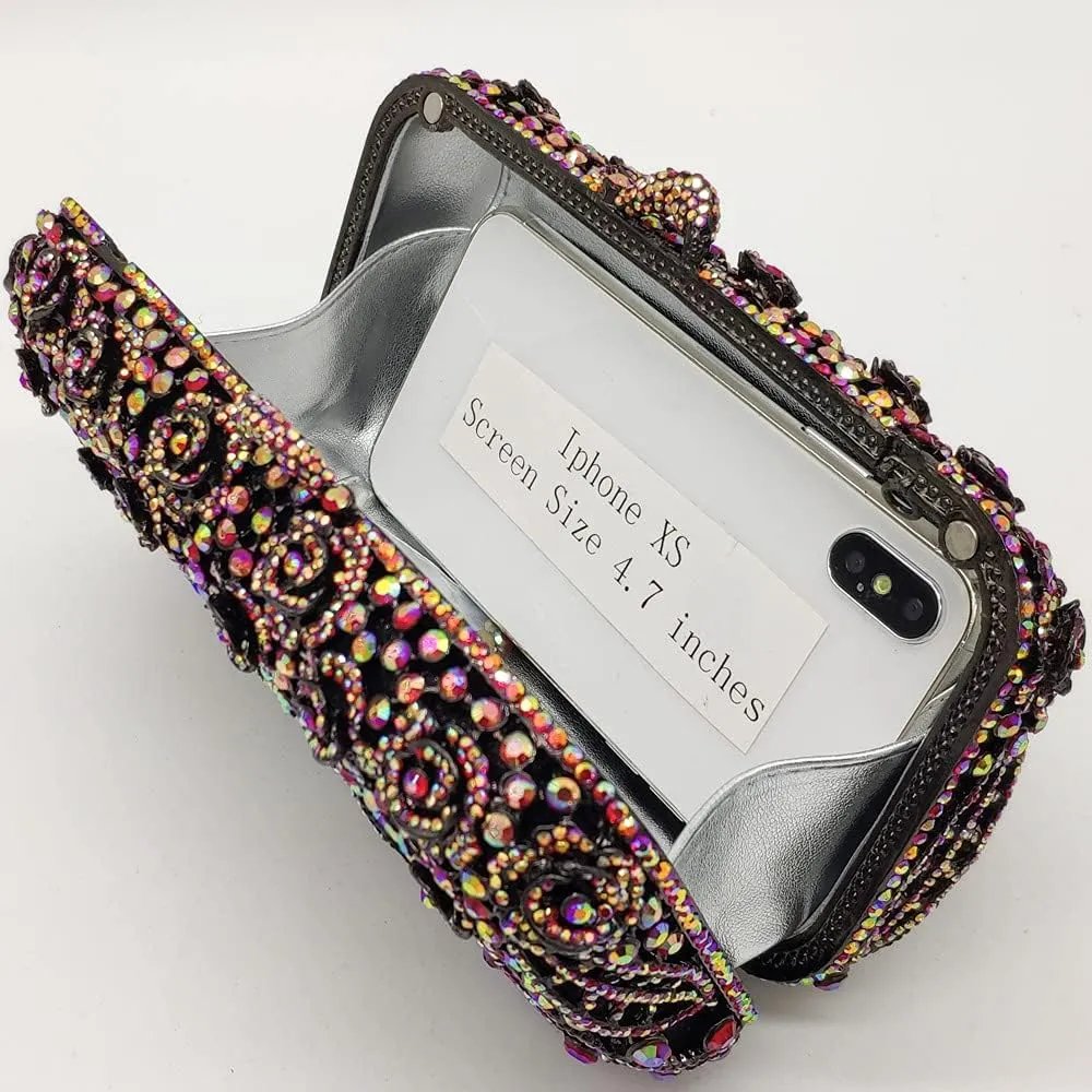 Boutique De FGG Flower Clutch Purse for Women Crystal Clutch Evening Bags Formal Party Rhinestone Purses and Handbags,Mini