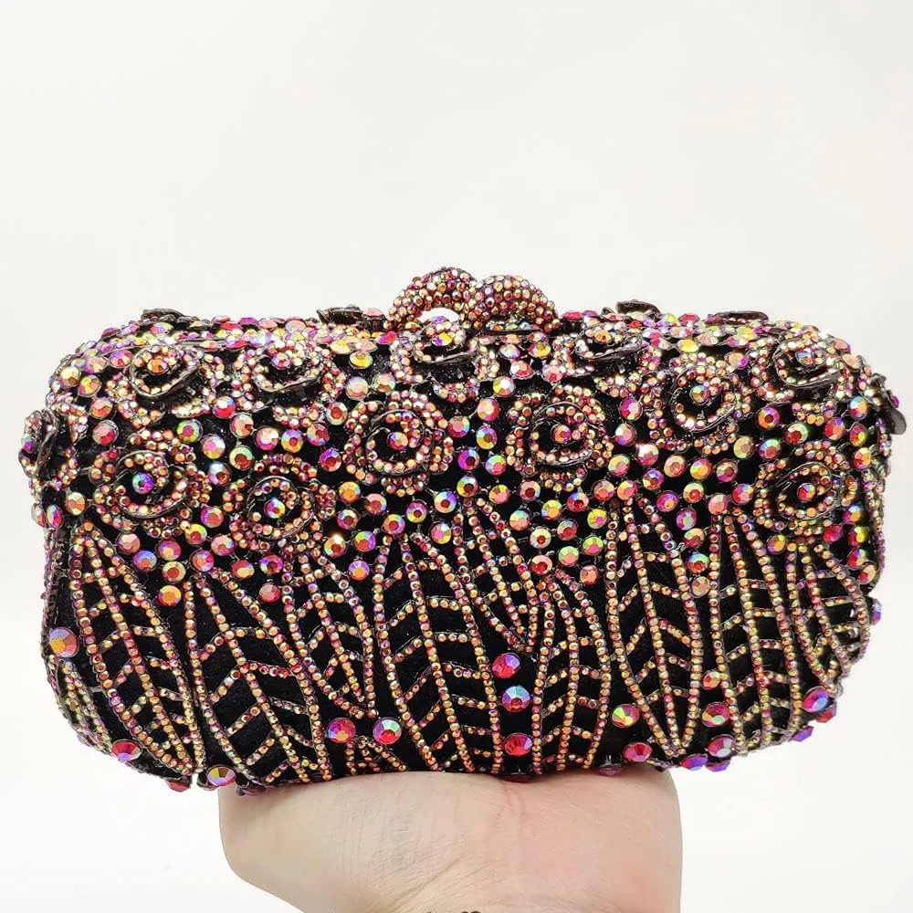 Boutique De FGG Flower Clutch Purse for Women Crystal Clutch Evening Bags Formal Party Rhinestone Purses and Handbags,Mini