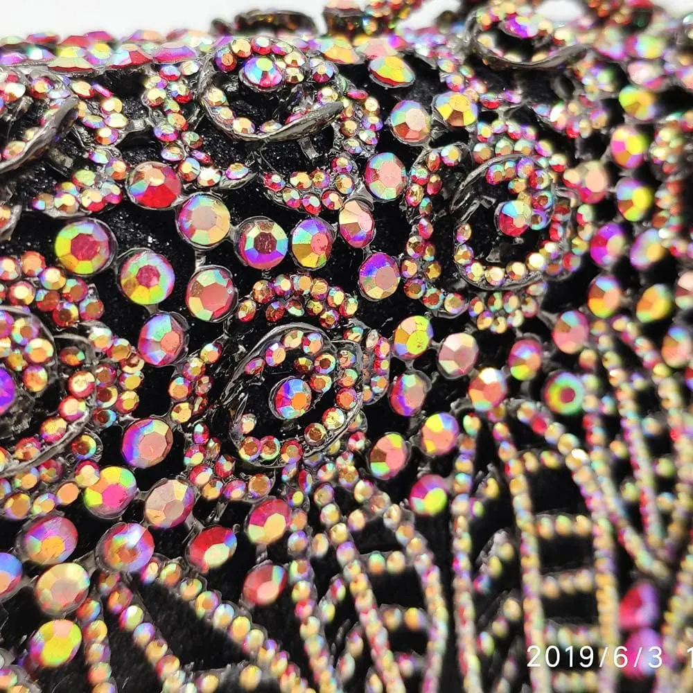 Boutique De FGG Flower Clutch Purse for Women Crystal Clutch Evening Bags Formal Party Rhinestone Purses and Handbags,Mini