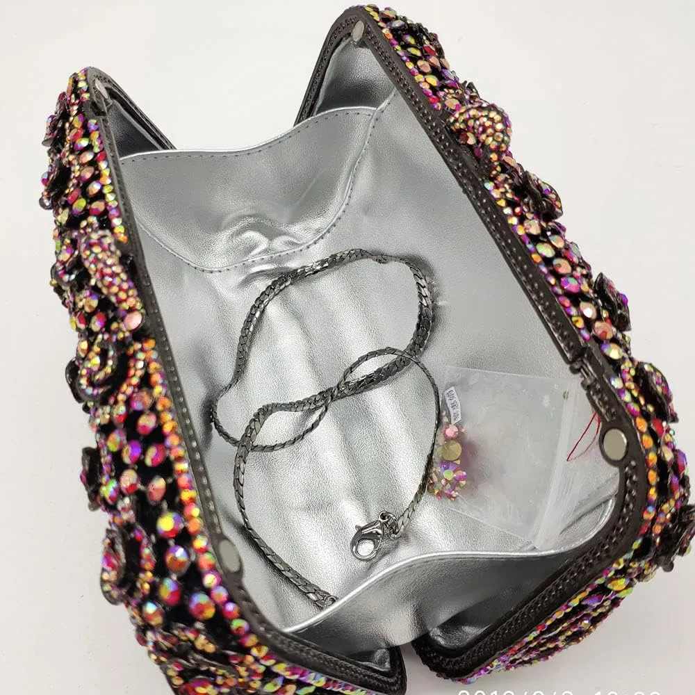 Boutique De FGG Flower Clutch Purse for Women Crystal Clutch Evening Bags Formal Party Rhinestone Purses and Handbags,Mini