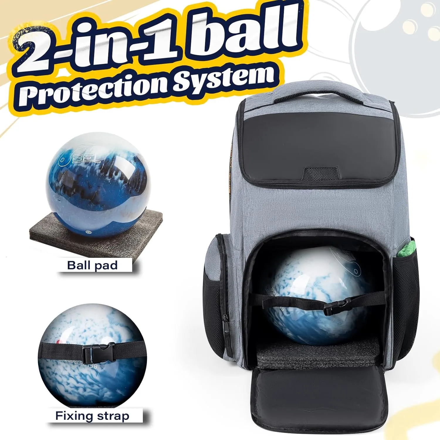 Bowling Ball Bag, Backpack Single Ball Bag with Padded Holder and Shoe Compartment Up to Size 16, Gifts for Bowling Lovers