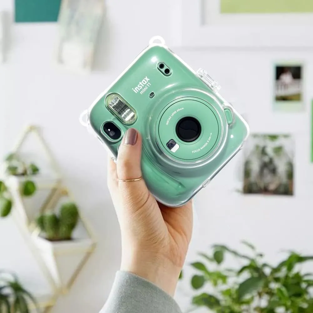 CAIYOULE Protective Camera Case for Fujifilm Instax Mini 11 Film Camera Clear Case with Upgraded Film Pocket Pouch for Storing Photos and Adjustable Shoulder StrapNo Camera