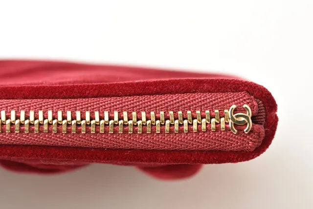 Chanel Red Velvet Clutch Bag/Flat Pouch