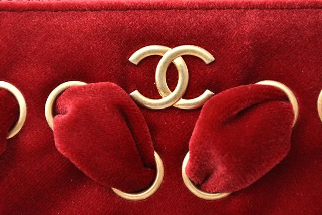 Chanel Red Velvet Clutch Bag/Flat Pouch