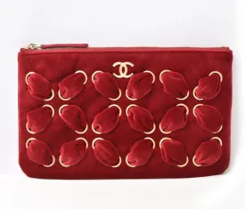 Chanel Red Velvet Clutch Bag/Flat Pouch