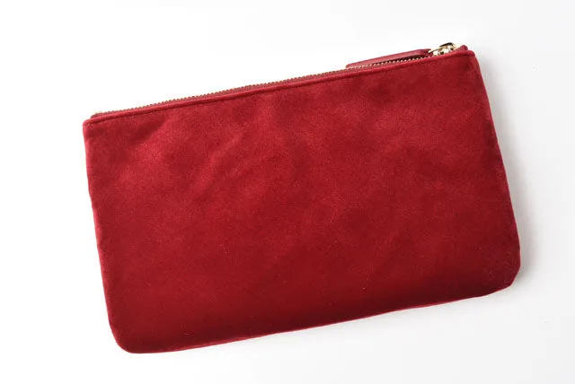 Chanel Red Velvet Clutch Bag/Flat Pouch