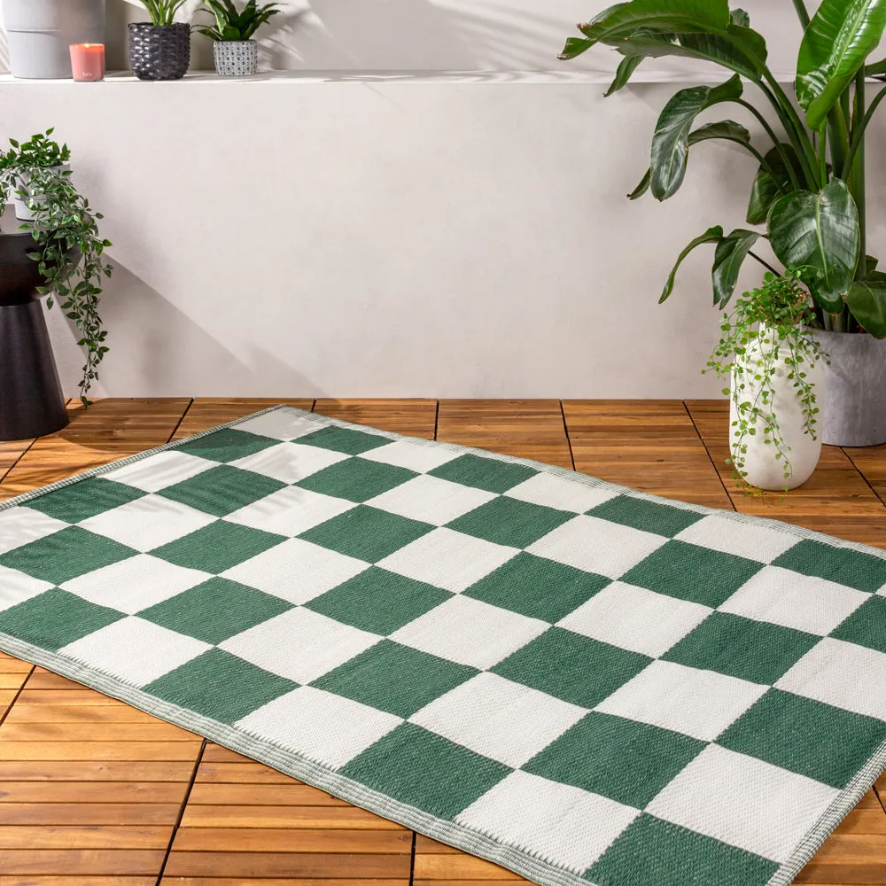 Checkerboard 120x180cm Outdoor 100% Recycled Rug Green