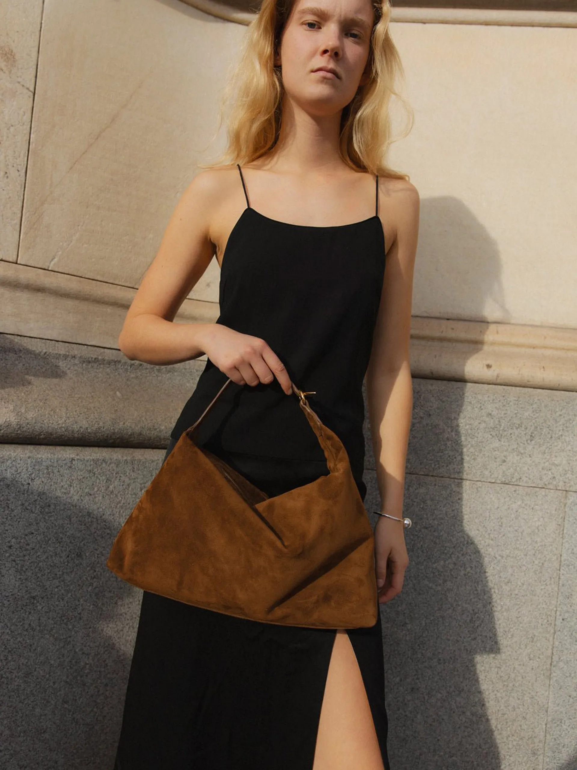 Chestnut suede pillow shoulder bag