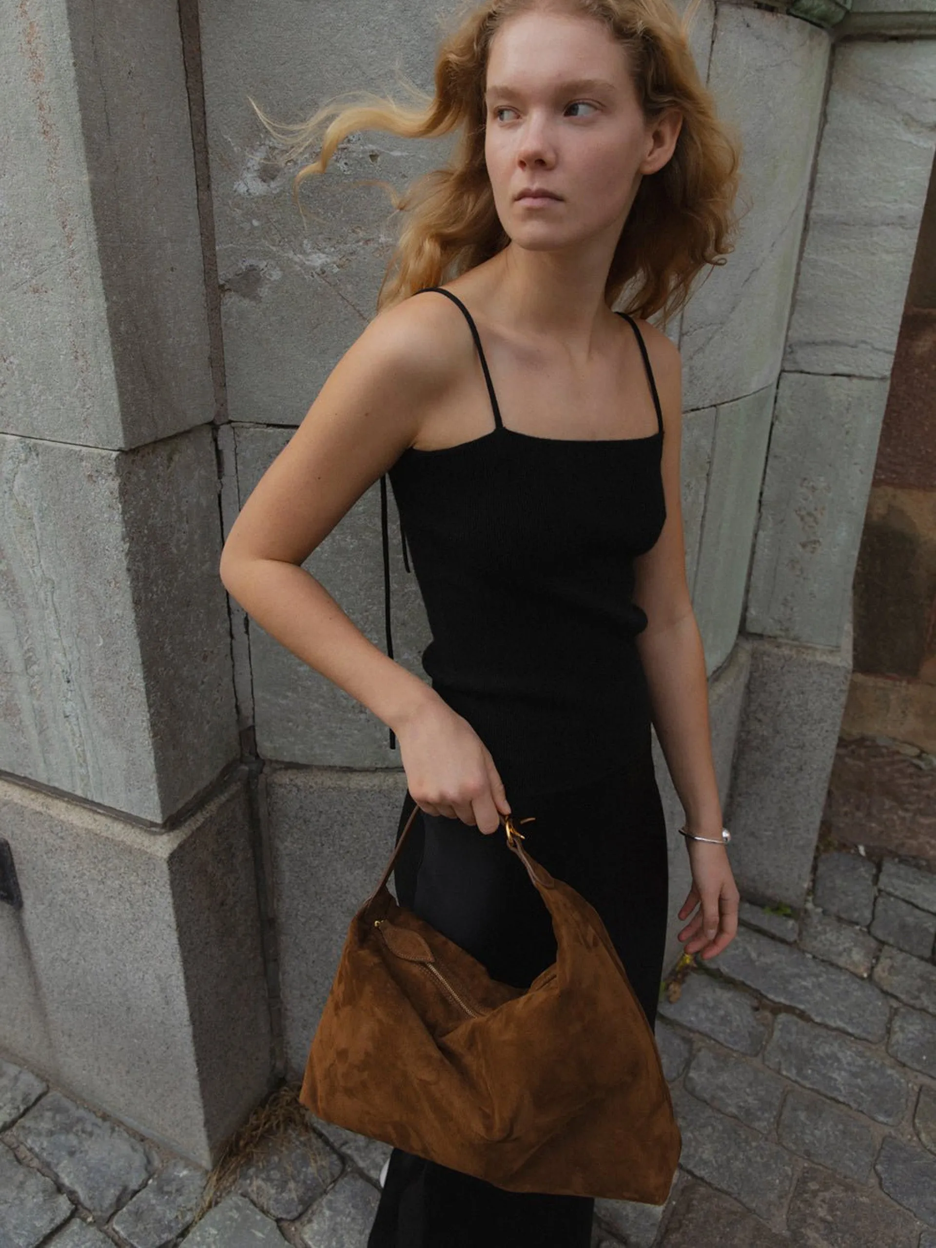 Chestnut suede pillow shoulder bag