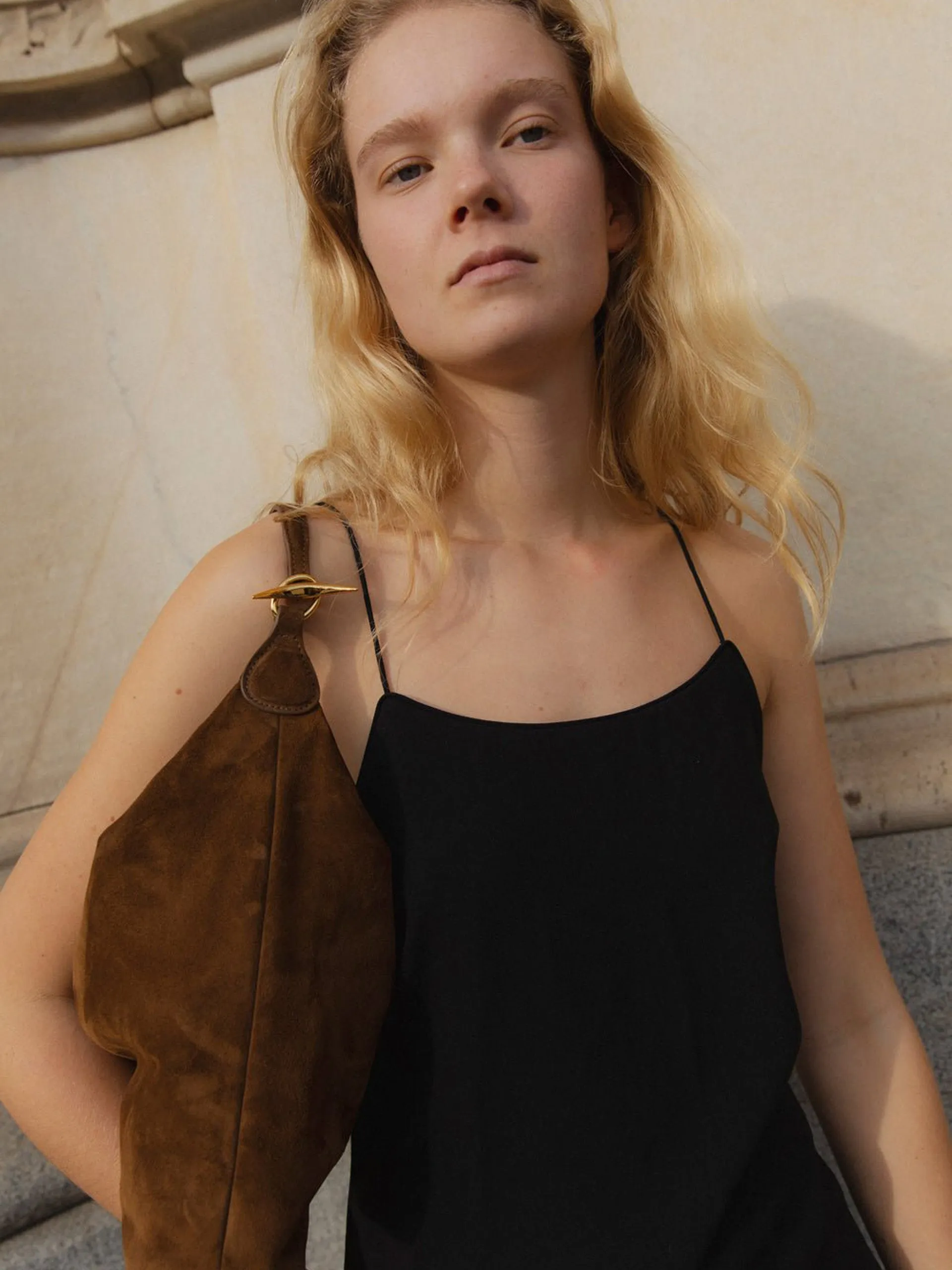 Chestnut suede pillow shoulder bag