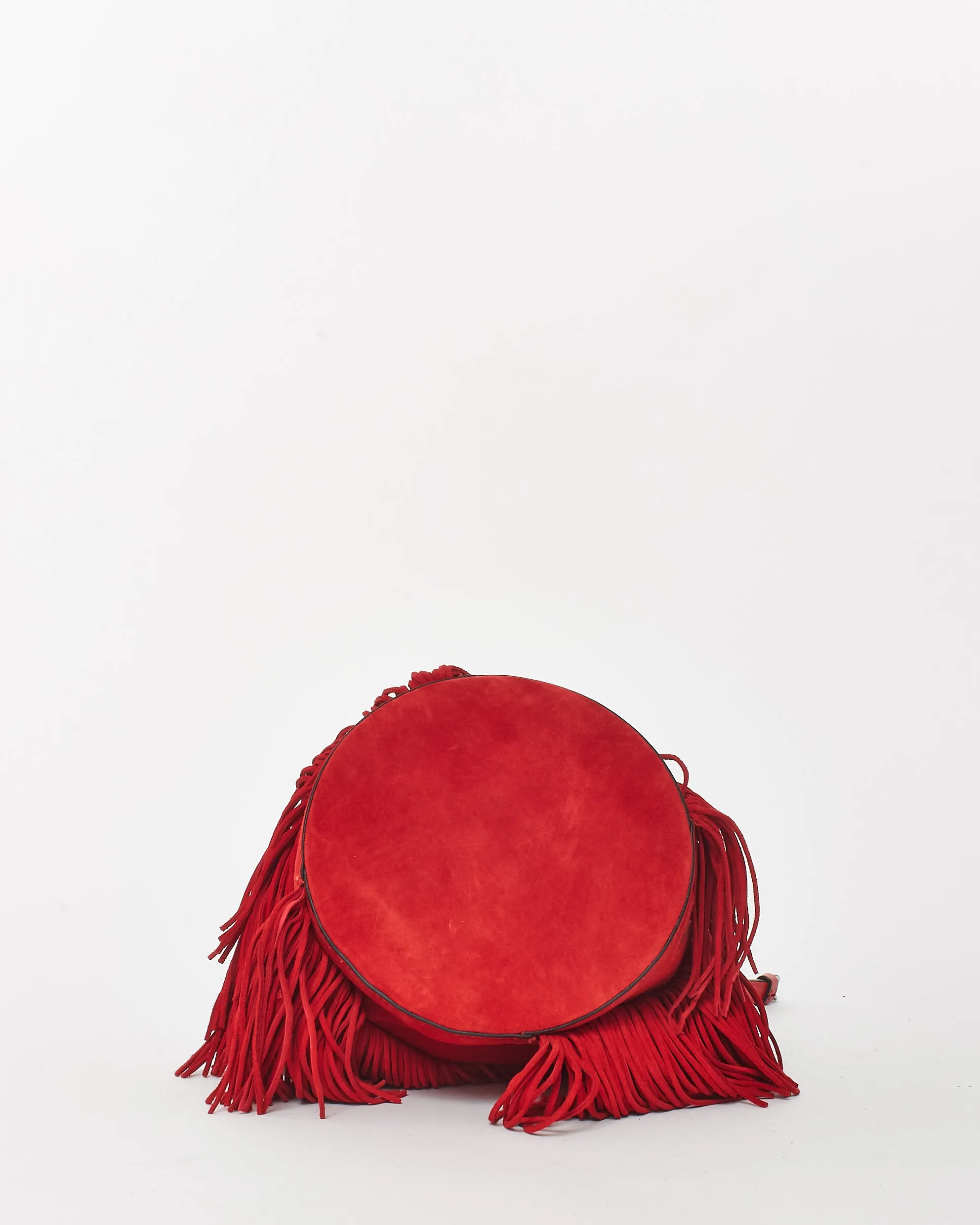 Christian Louboutin Red Suede Marie Jane Fringe Bucket Bag