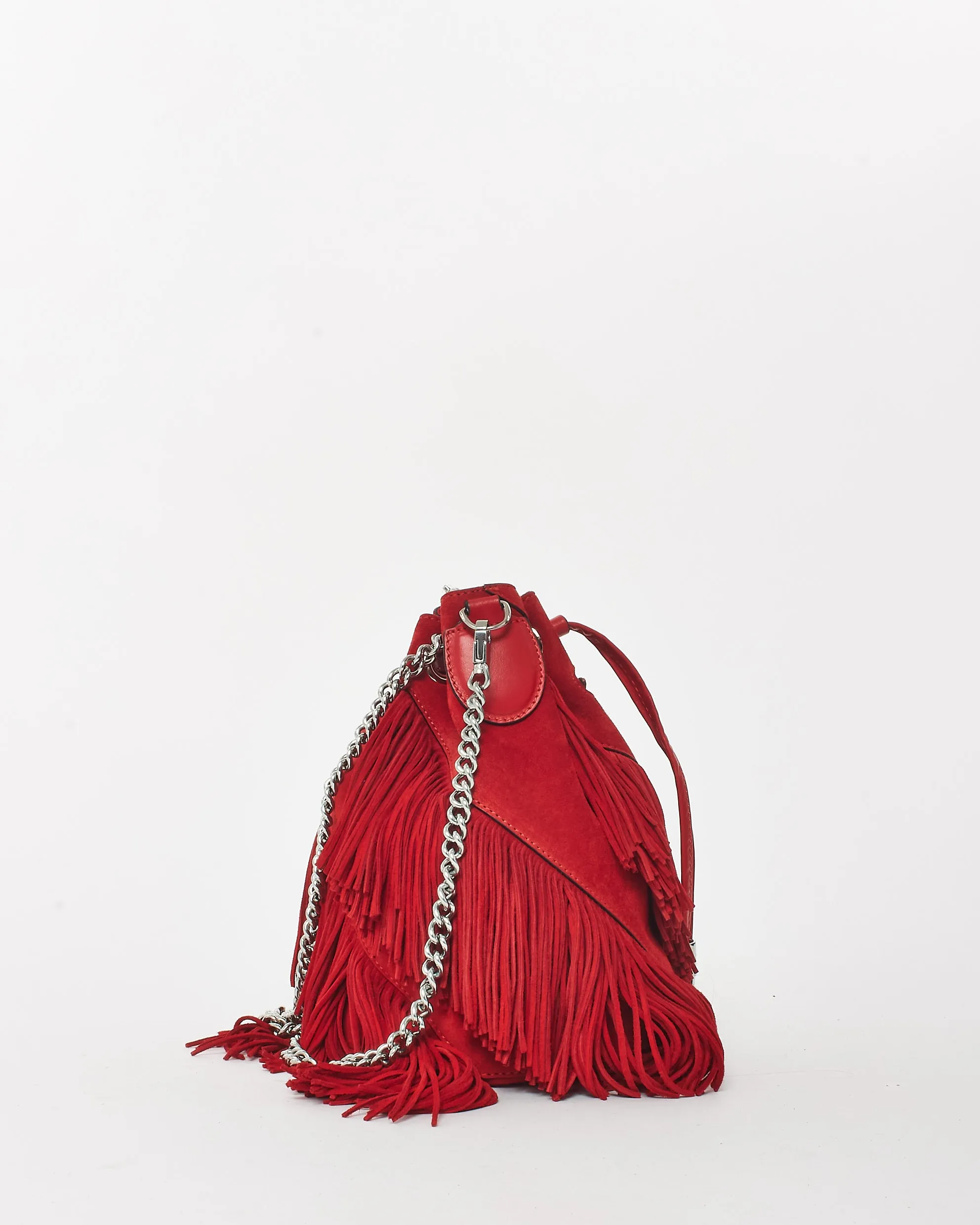 Christian Louboutin Red Suede Marie Jane Fringe Bucket Bag