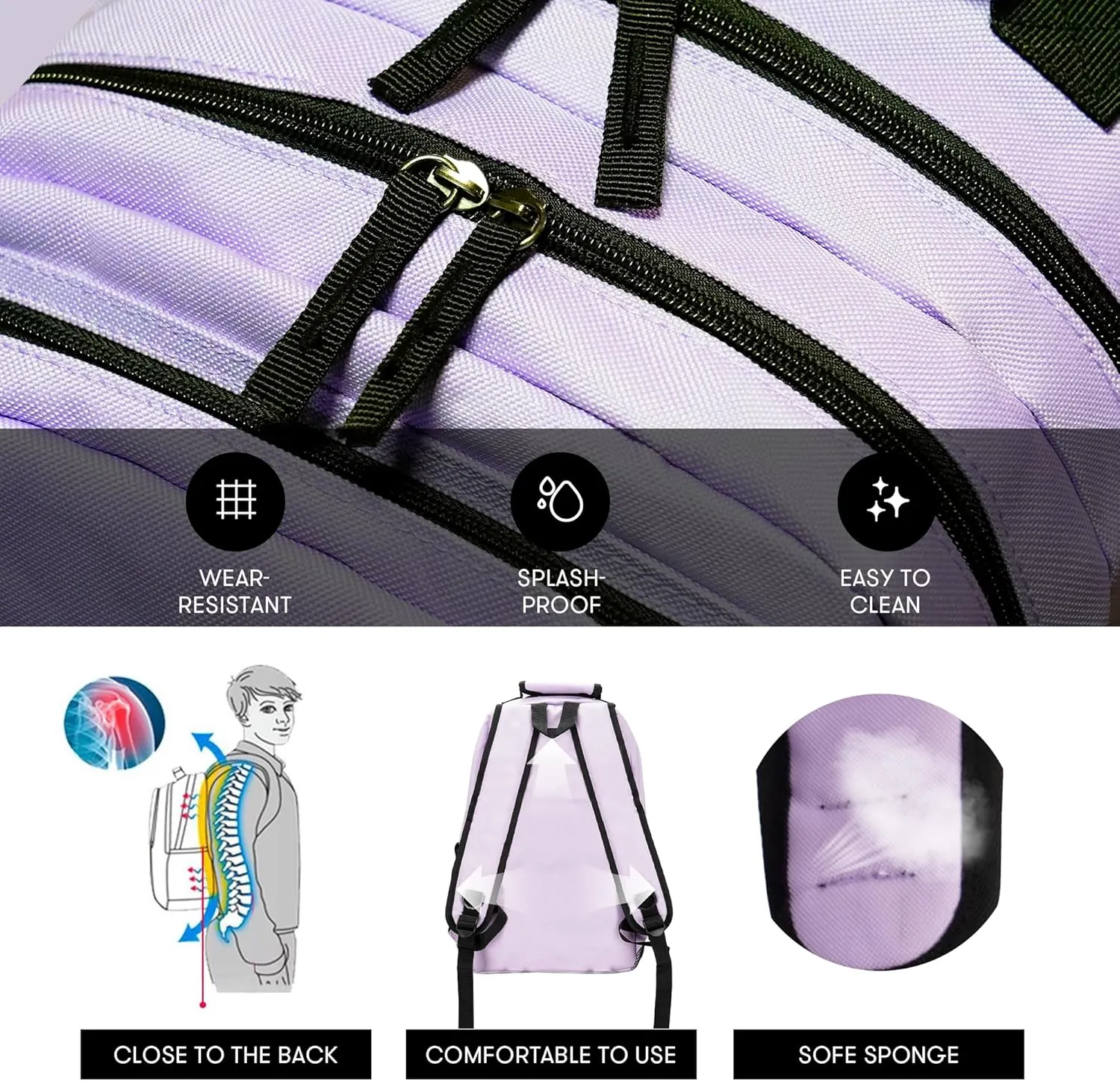 College Laptop Backpack, 17 inch Carry on Backpack Flight Approved. Large Capacity Design Can Accommodate ipad, Travel Clothes and Daily Books. 8 Pockets, Items Placed Randomly. Purple