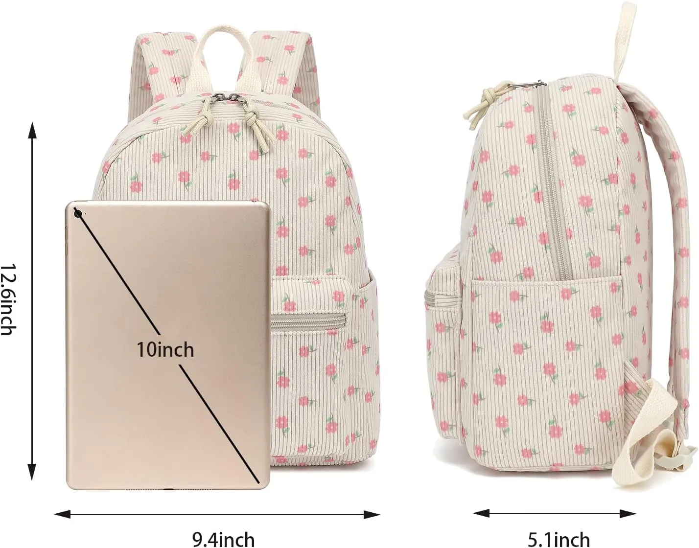 Corduroy Mini Backpack Purse for Women Girls, Fashion Small Backpack for Adults Teens Kids School Travel (Pink Flower)