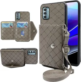 ELISORLI Compatible with Motorola Moto Edge 2021/MotoEdge 5G UW 2021 Wallet Case with Crossbody Shoulder Strap and Stand Leather Credit Card Holder Cell Accessories Phone Cover for XT2141-1 Grey