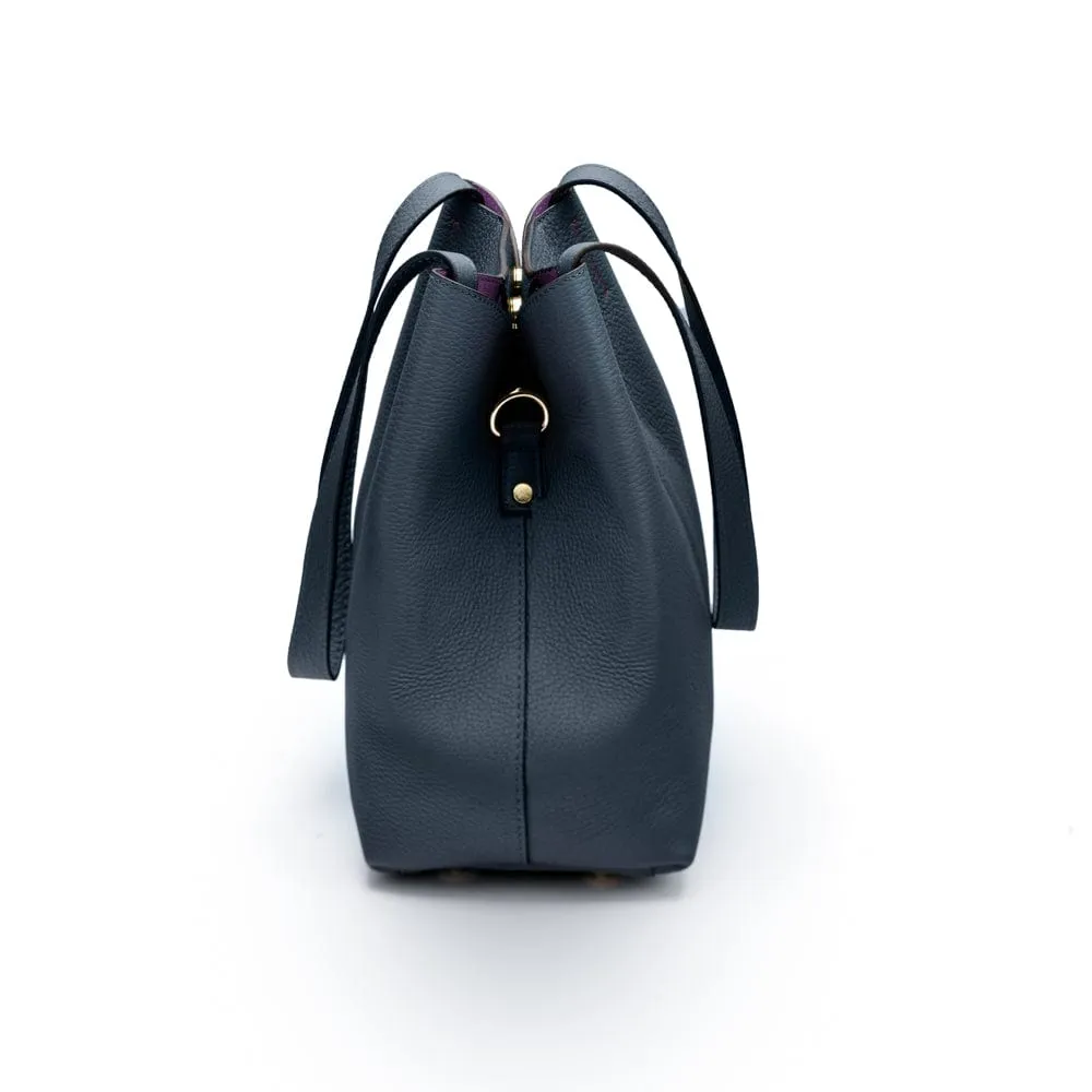Emma 2 in 1 Leather Tote Bag - Navy