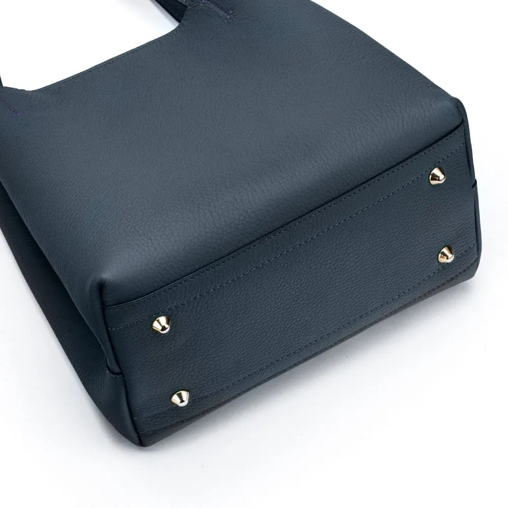Emma 2 in 1 Leather Tote Bag - Navy