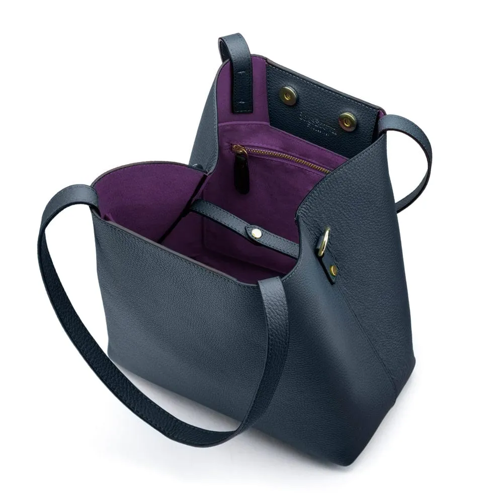 Emma 2 in 1 Leather Tote Bag - Navy