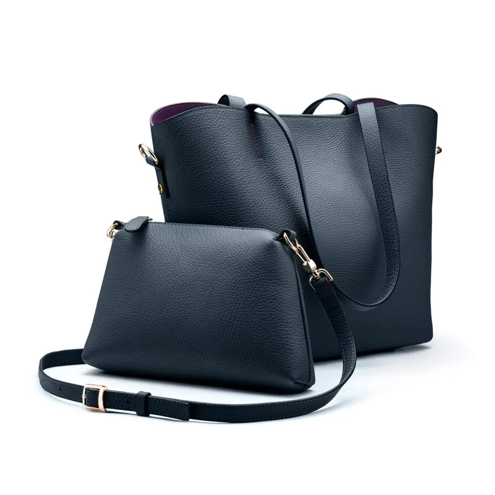 Emma 2 in 1 Leather Tote Bag - Navy