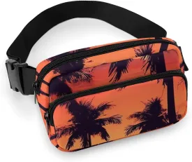 Fashionable Large-capacity Twill Palm Tree Summer Sunset Printed Waist Bag, A Must-have Item for Hands-free Travel