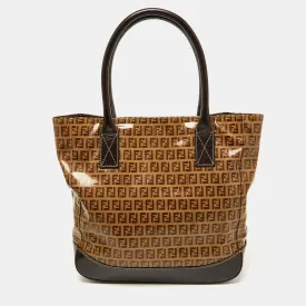 Fendi /brown Zucchino Coated Fabric And Leather Tote