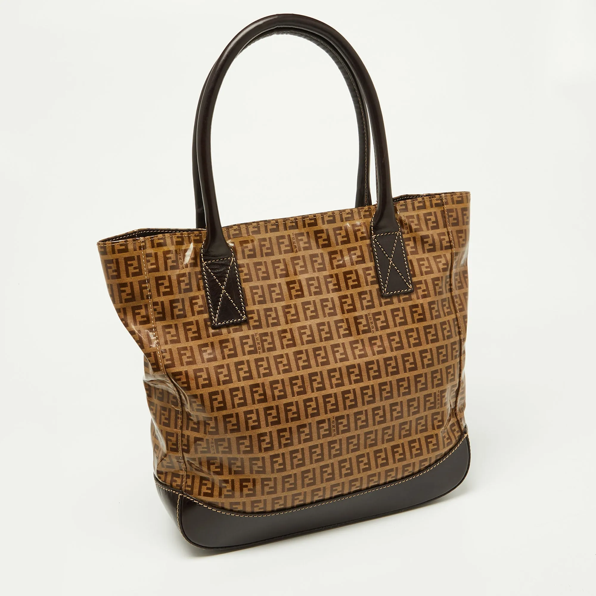 Fendi /brown Zucchino Coated Fabric And Leather Tote