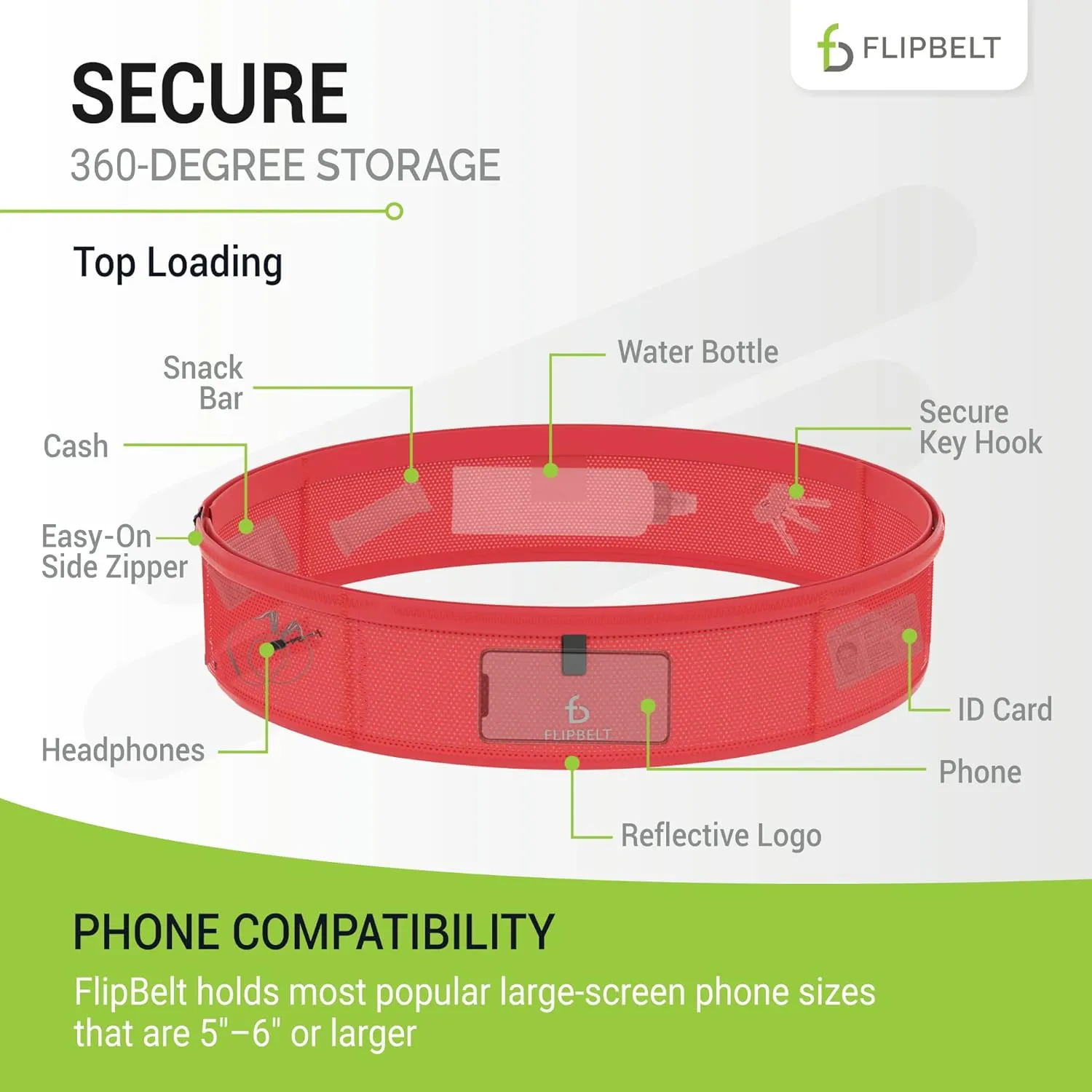 FlipBelt Lightweight Running Air Belt, Fitness and Running Fanny Pack for Women and Men, Non Chafing Waist Band Pack for Phone, Keys, Money, Moisture Wicking Storage Belt, USA Company