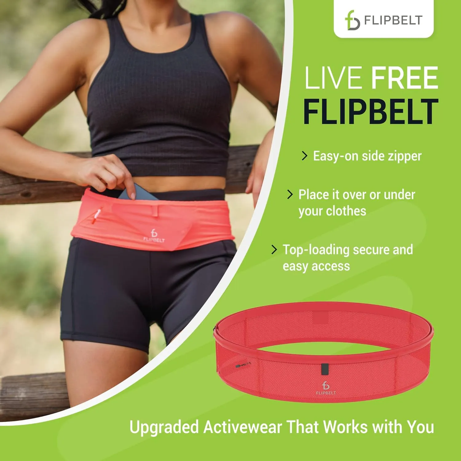 FlipBelt Lightweight Running Air Belt, Fitness and Running Fanny Pack for Women and Men, Non Chafing Waist Band Pack for Phone, Keys, Money, Moisture Wicking Storage Belt, USA Company