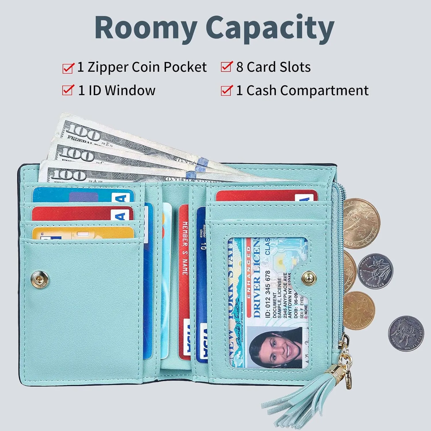 Gostwo Small Wallet Women RFID Wallet Girls Wallet with ID Window and Zippered Coin Pocket Tassel Cute Wallet Gift for Women Teenager Girls