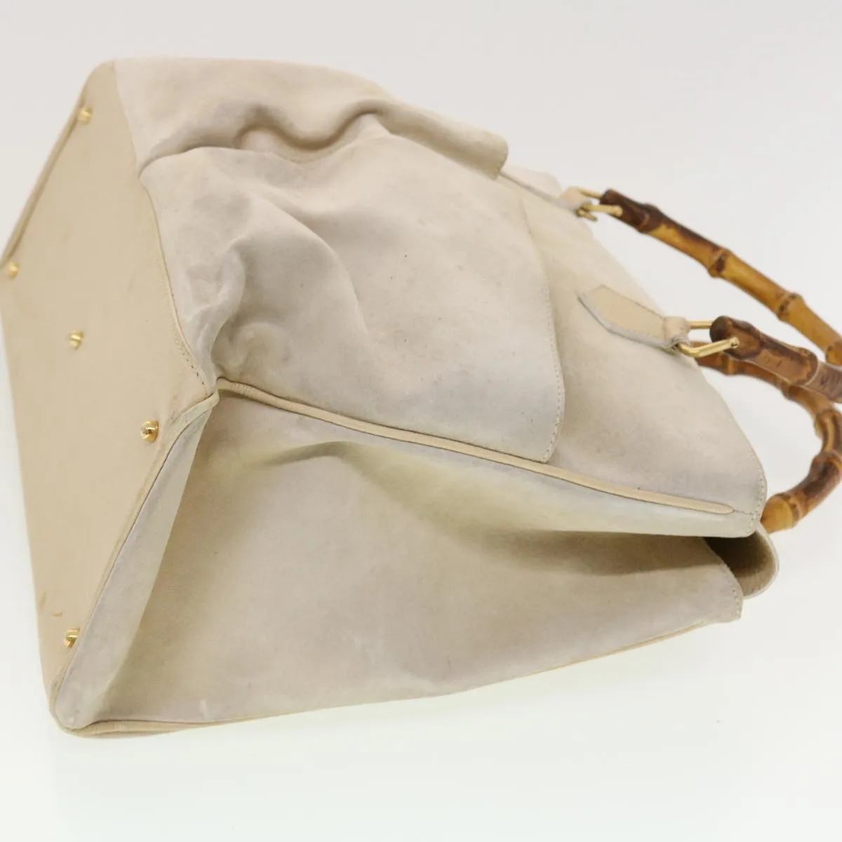 GUCCI Bamboo Shoulder Bag Suede Patent leather 2Set Black White Auth bs5308