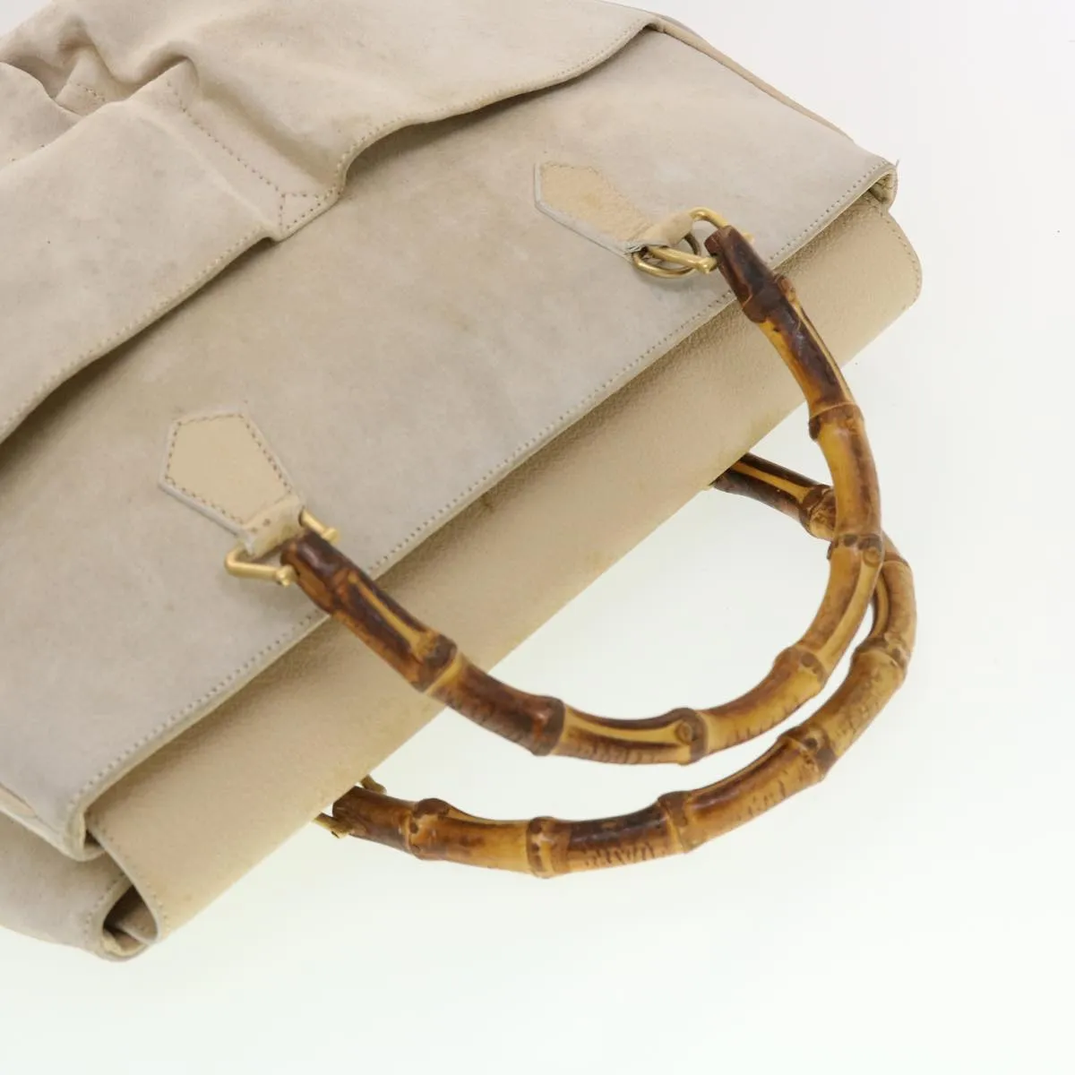 GUCCI Bamboo Shoulder Bag Suede Patent leather 2Set Black White Auth bs5308